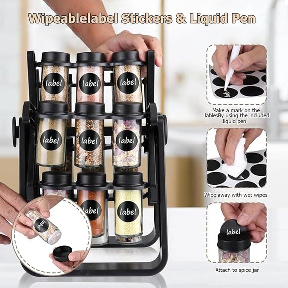 Rotating Spice Rack Organizer, spice jars,18 Glass Jars, 18 jar rotating spice - Picture 8 of 8